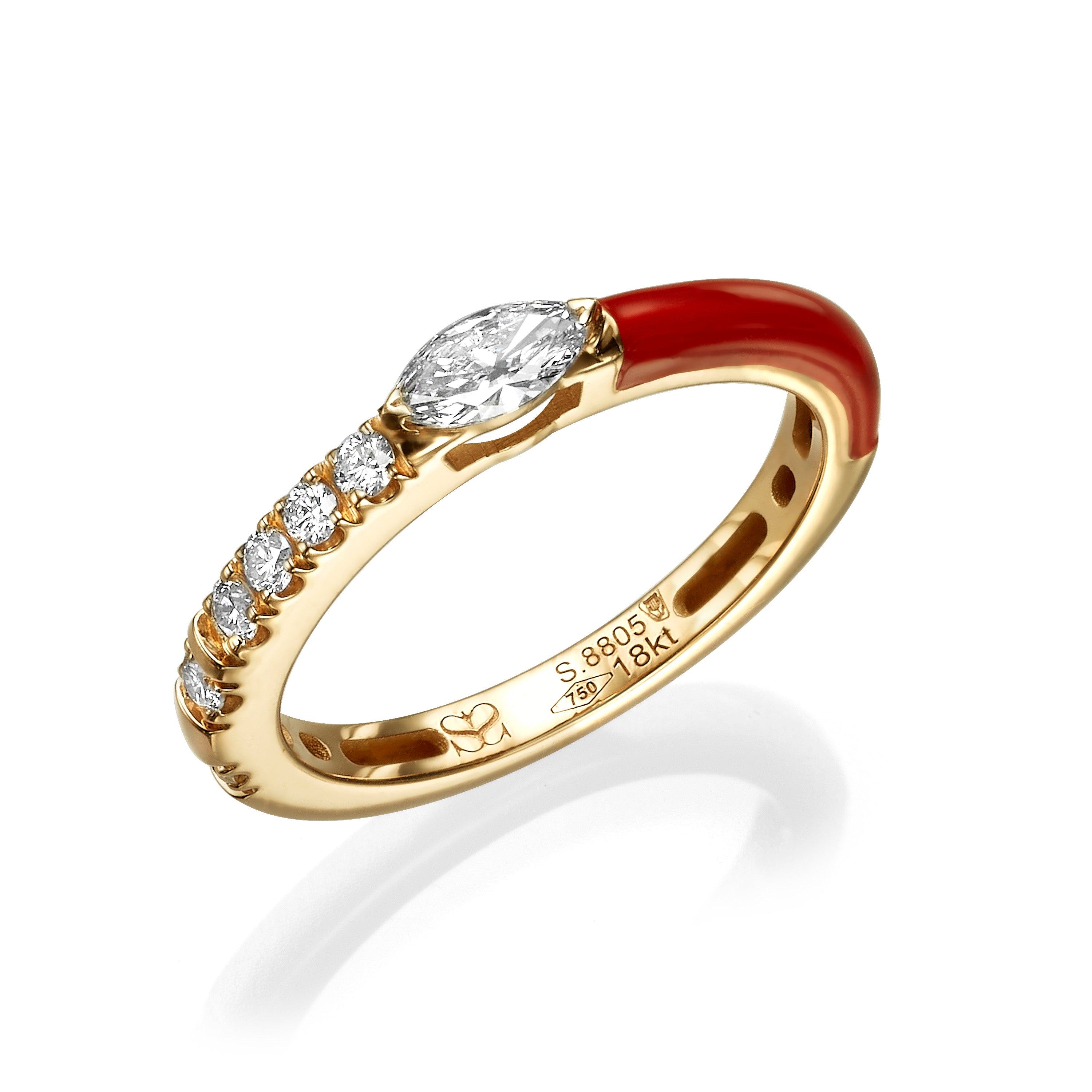 Rainbow Red Ray טבעת אמייל ויהלום