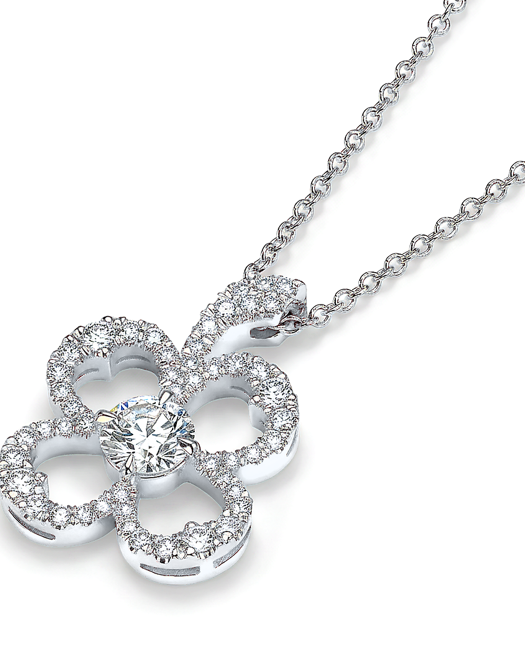 תליון Signature Clover בזהב לבן — יהלומים טבעיים עגולים 0.30 קראט