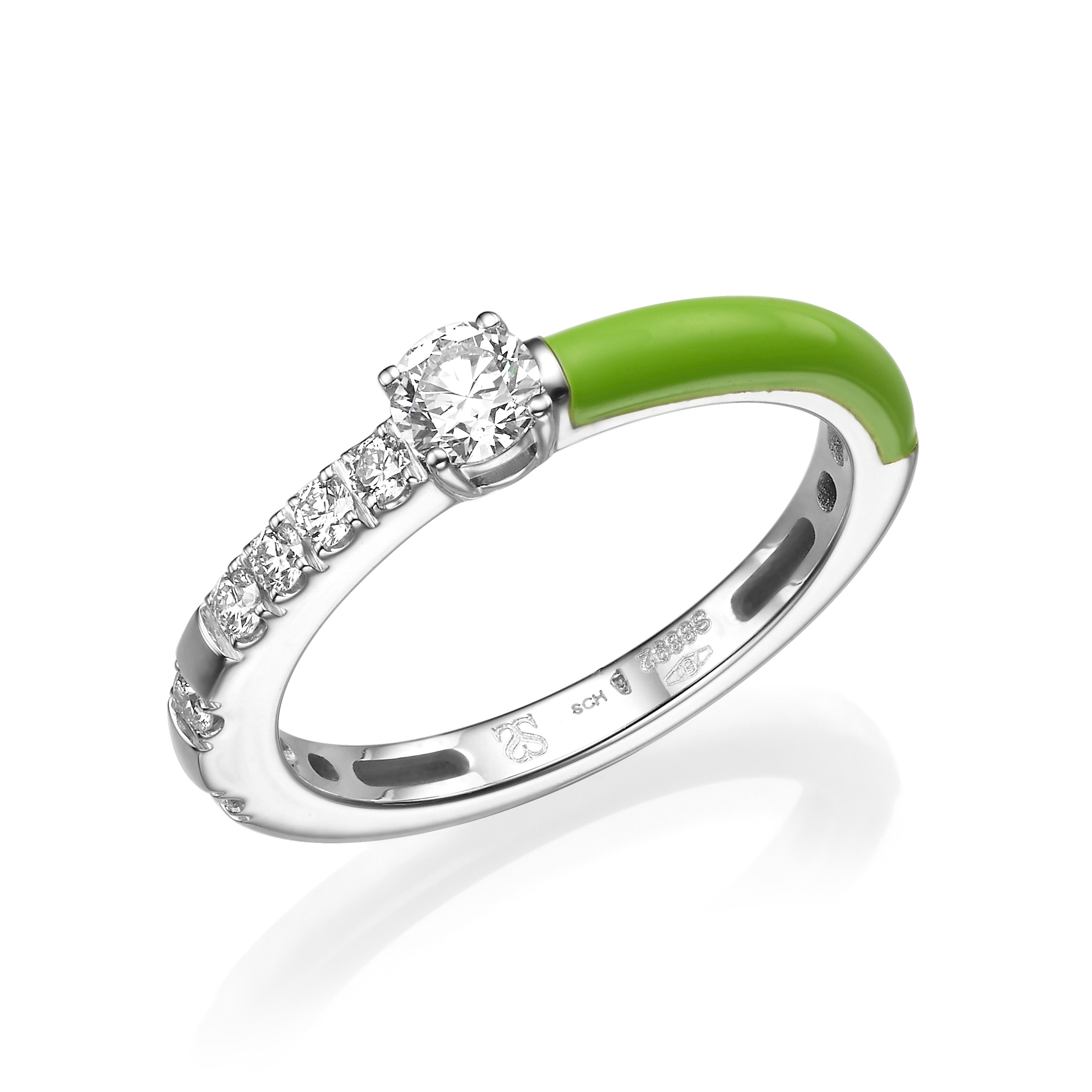 Rainbow Green טבעת אמייל ויהלום