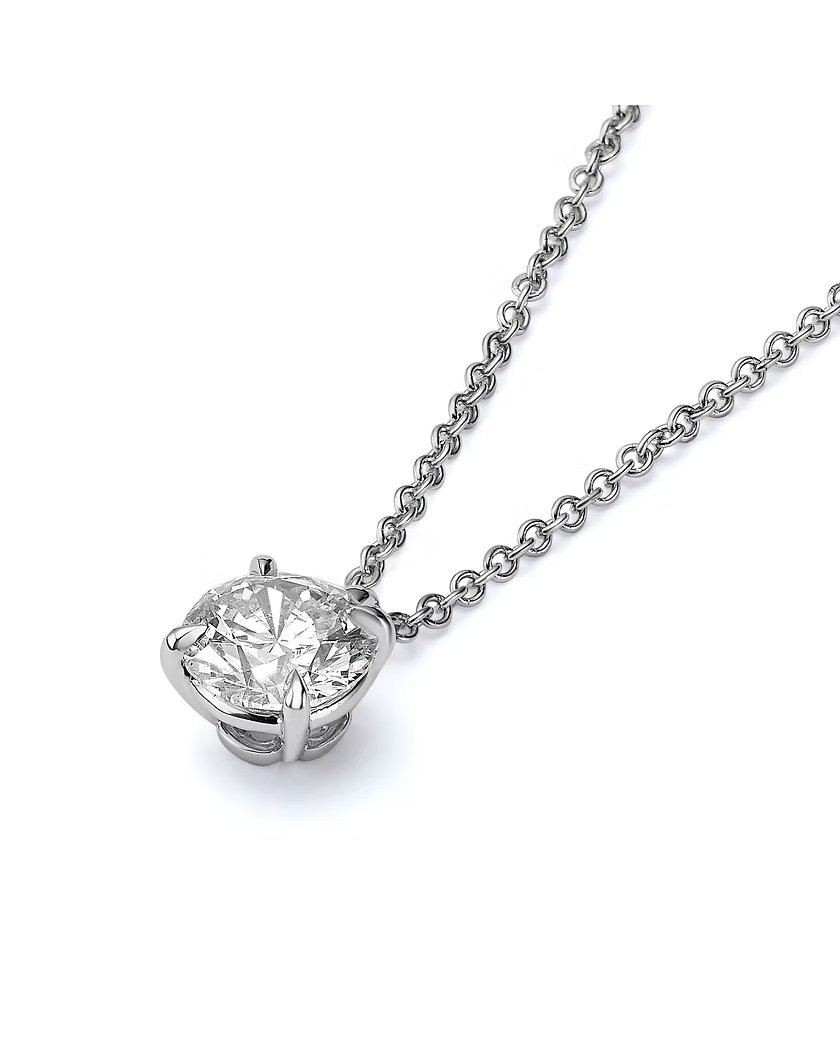 Classic Round Diamond Pendant in white gold, angled view
