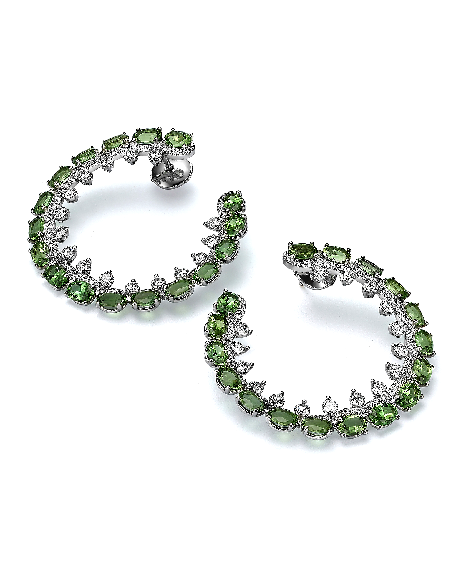 עגילי חישוק טורמלין ויהלומים GreenPassion