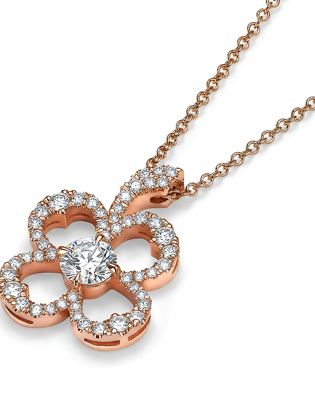 תליון Signature Clover בזהב אדום — יהלומים טבעיים עגולים 0.30 קראט