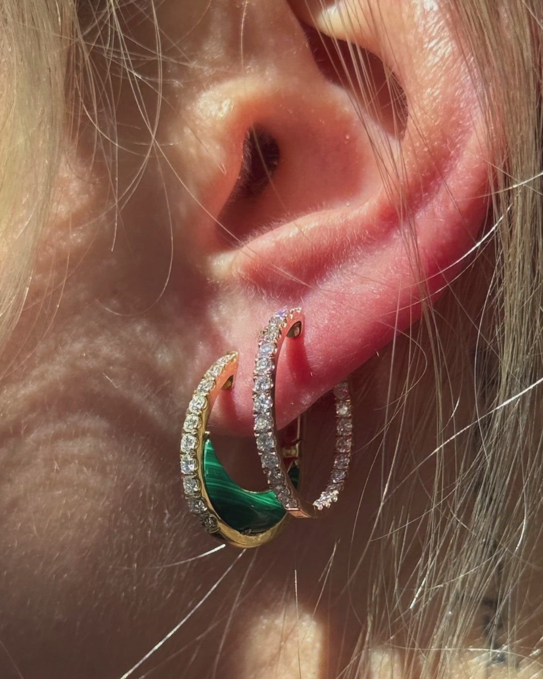 Muse GreenMoon diamond earrings worn on model