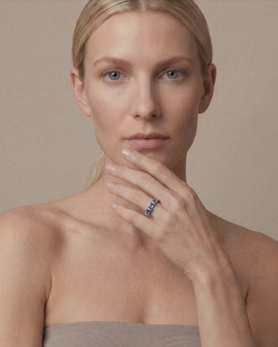 OceanBlue Deep Aquamarine ring worn on model