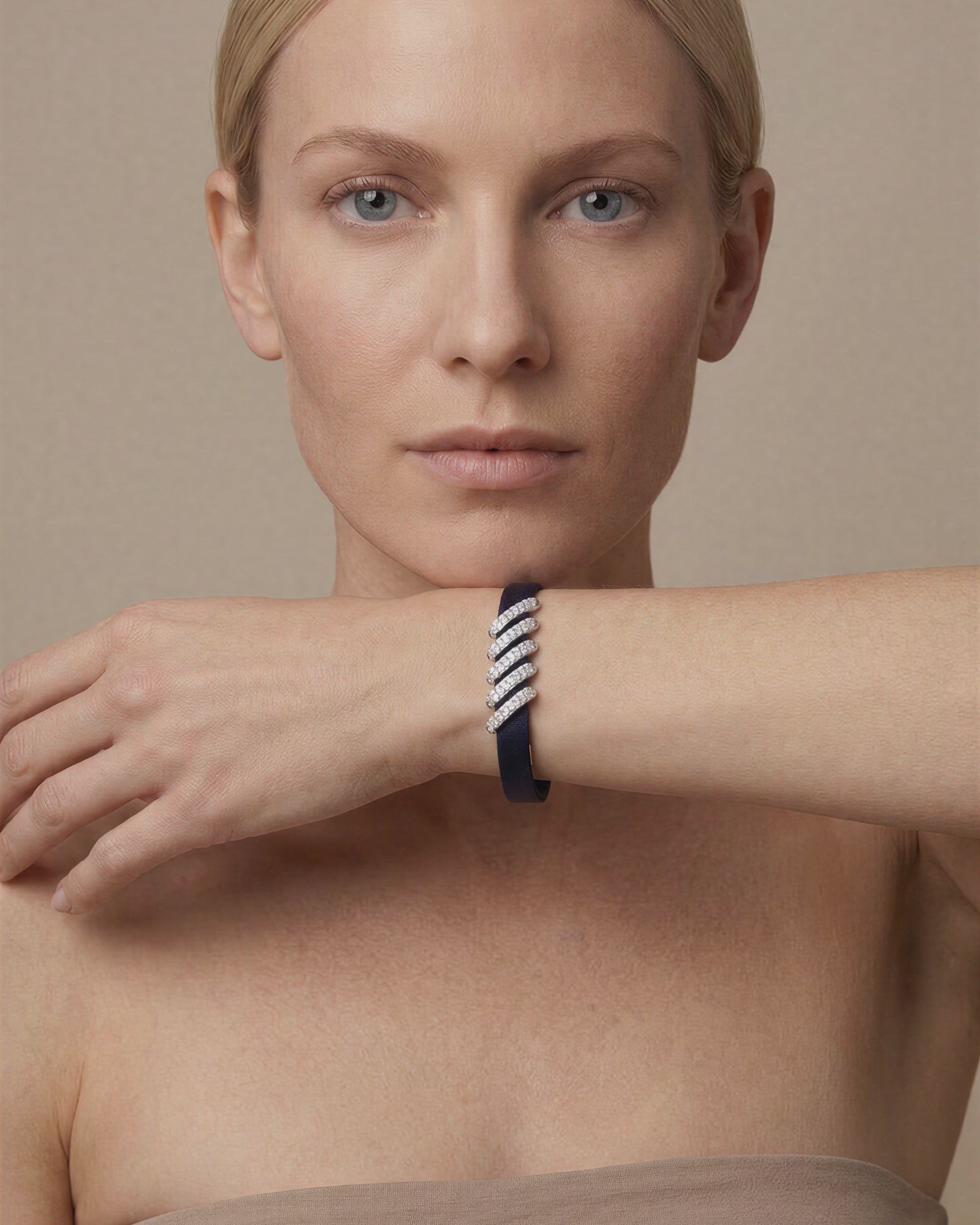 Constant Flow diamond bracelet worn on model